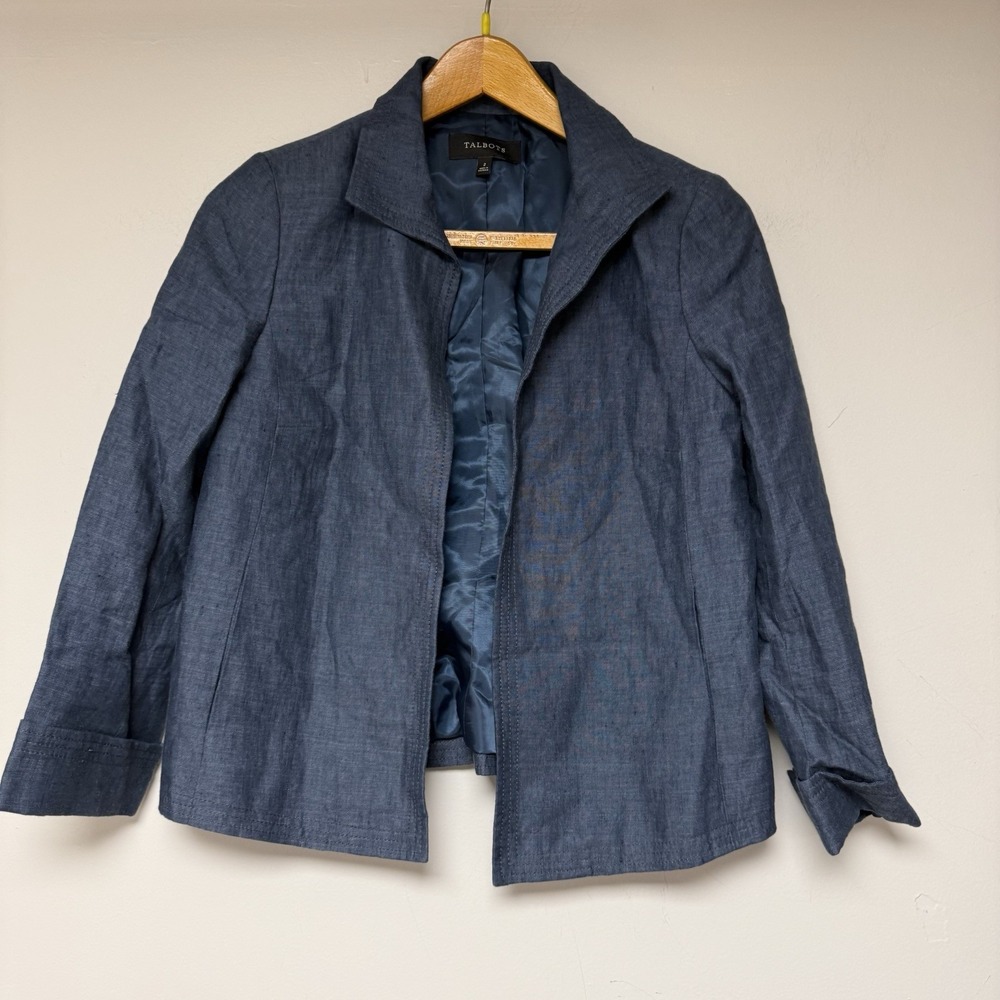 Talbots 100% Linen Navy Blue  Bristol Blazer Size 2 Secretary‎